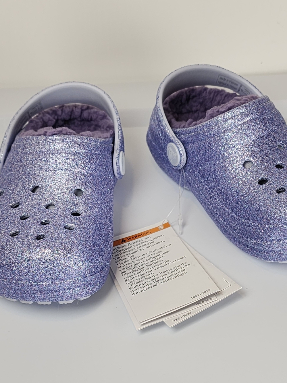 CROCS Kids Lavender Purple Glitter Plush-Lined Clogs